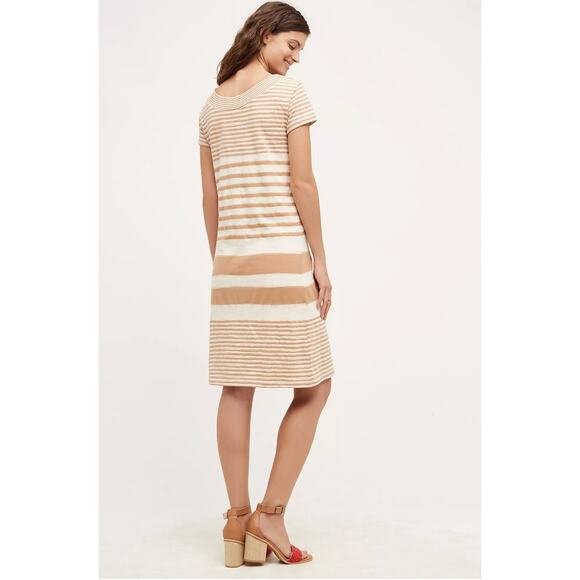 Maeve Dress Womens X Small Tan White Haven Stripe Shift Cotton Anthropologie - Picture 3 of 9